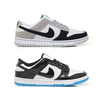 Kit 2 Pares Dunk Low Branco Preto Verniz e Preto Cinza Camurça